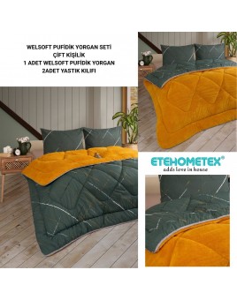 ETE HOMETEX ÇİFT KİŞİLİK LÜX WELSOFT YORGAN SETİ 195X215CM YANSIMA HARDAL 8696474231870